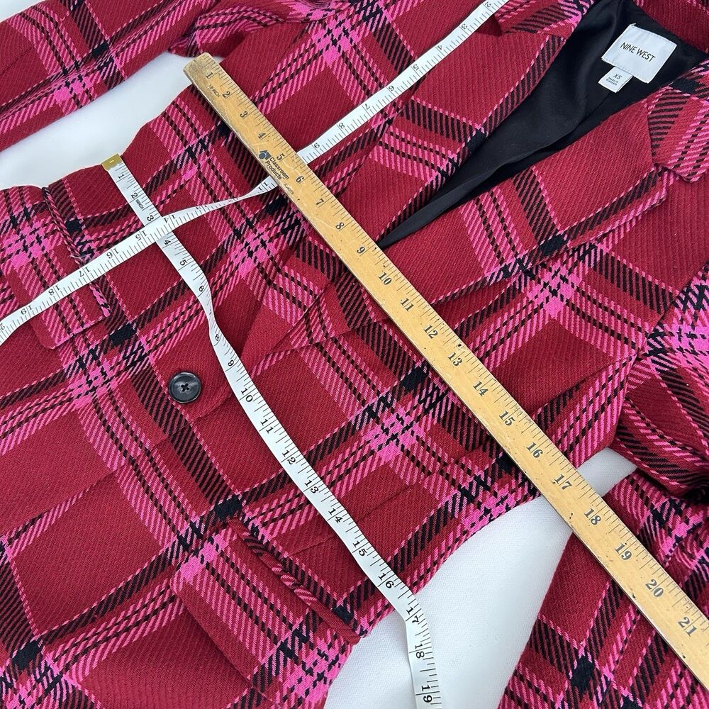 NINE WEST Red Pink Black Plaid Blazer Jacket Notch Collar Office Workwear XS - Picture 6 of 13